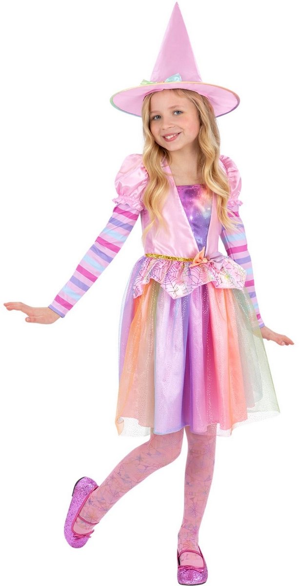 SMIFFYS - Pastel regenboog heksenkostuum voor meisjes - 146/158 (10-12 jaar)
