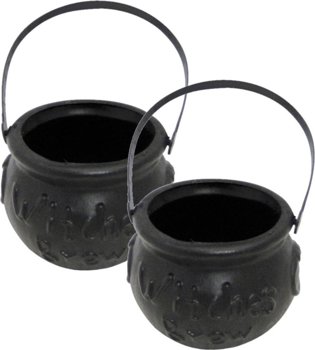 Set van 2x stuks mini heksenketel/kookpot zwart 15 cm - Halloween uitdeel cadeautjes