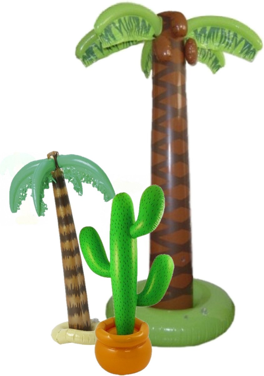 Set van 3x stuks - Tropische/Hawaii feestversiering opblaasbaar palmbomen/cactus - Voor fun en thema party