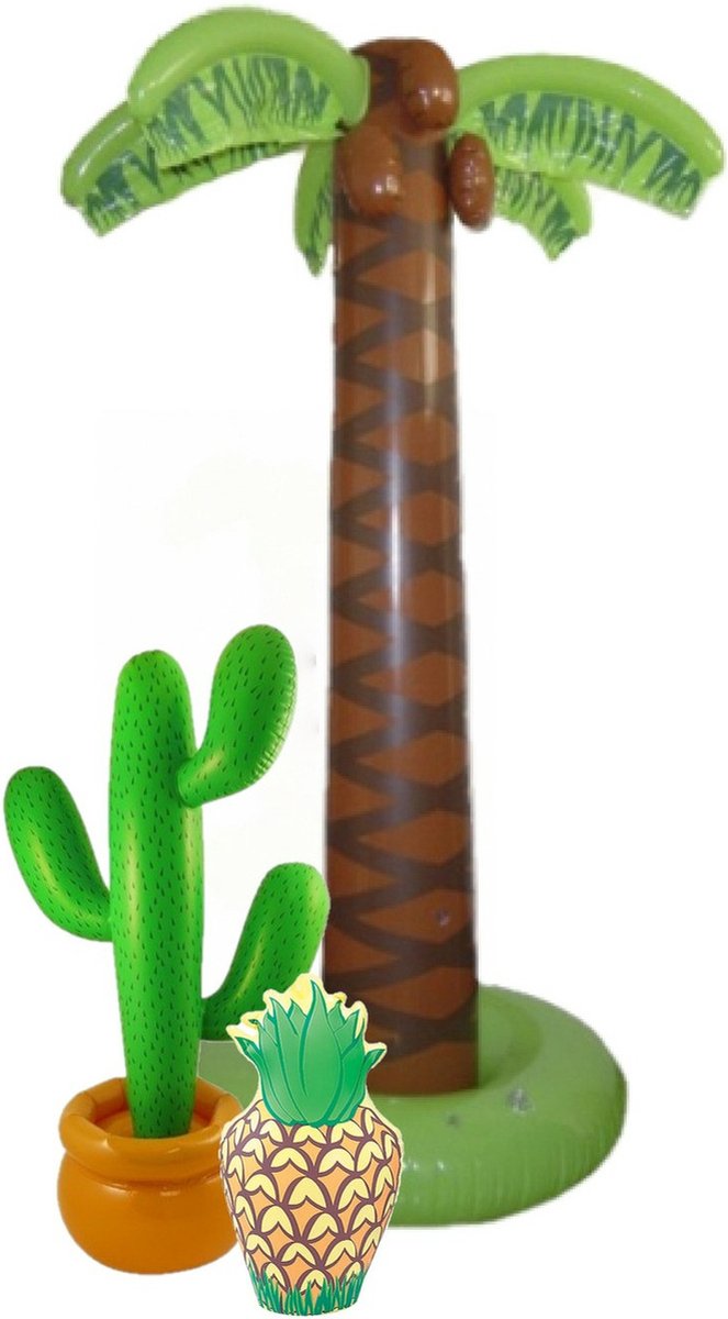 Set van 3x stuks - Tropische/Hawaii feestversiering opblaasbaar palmboom/cactus/ananas - Voor fun en thema party