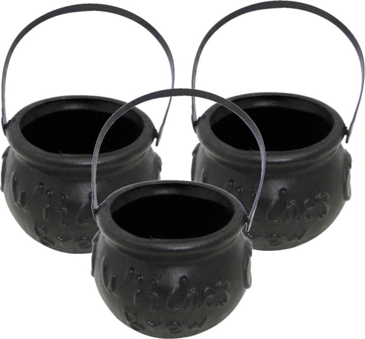 Set van 3x stuks mini heksenketel/kookpot zwart 15 cm - Halloween uitdeel cadeautjes