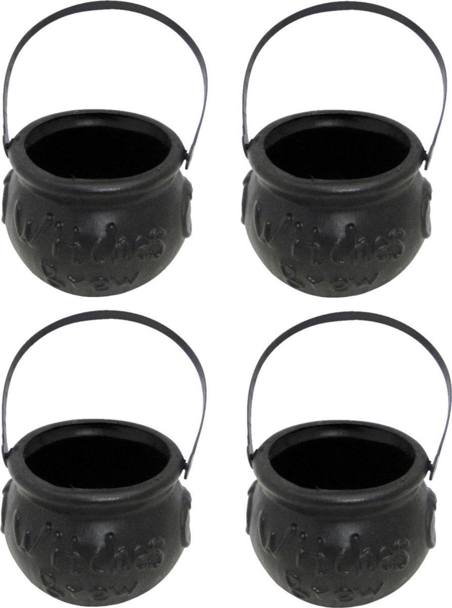 Set van 4x stuks mini heksenketel/kookpot zwart 15 cm - Halloween uitdeel cadeautjes