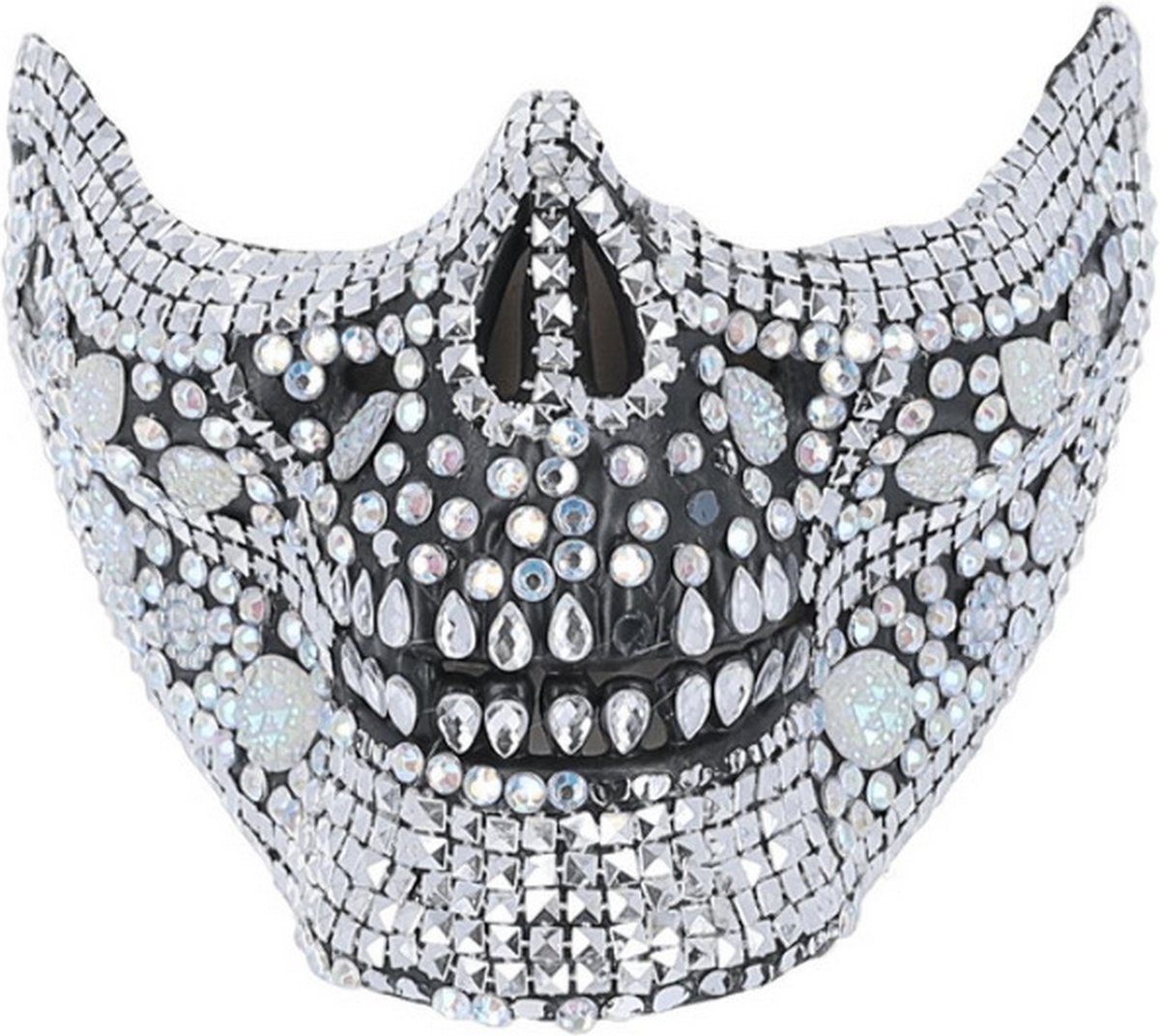   - Deluxe Crystal Skull Half Face Masker - Zilverkleurig