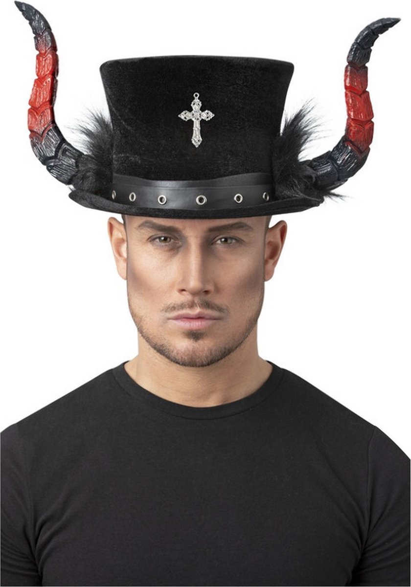   - Deluxe Devil Kostuum Hoed - Zwart/Rood