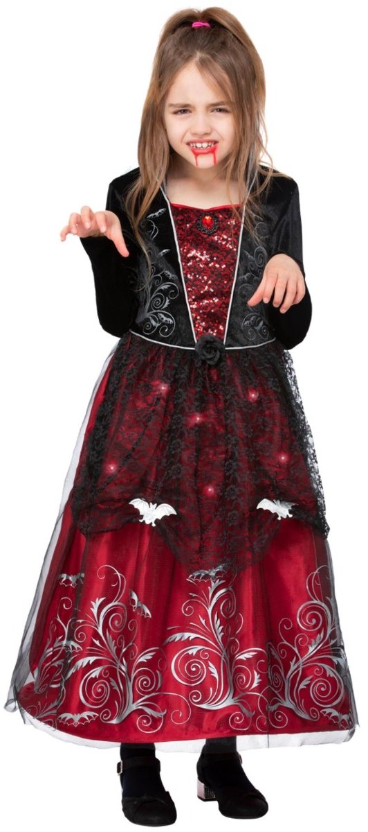   - Deluxe Vampiress Kostuum Jurk Kinderen - Kids tm 6 jaar - Zwart/Rood