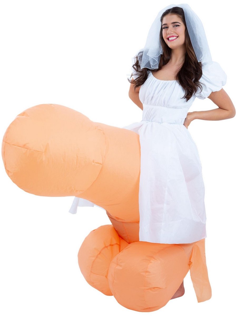   - Vrijgezellenfeest Kostuum - Bruid Op Een Piemelkanon - Vrouw - Wit / Beige, Beige - One Size - Carnavalskleding - Verkleedkleding