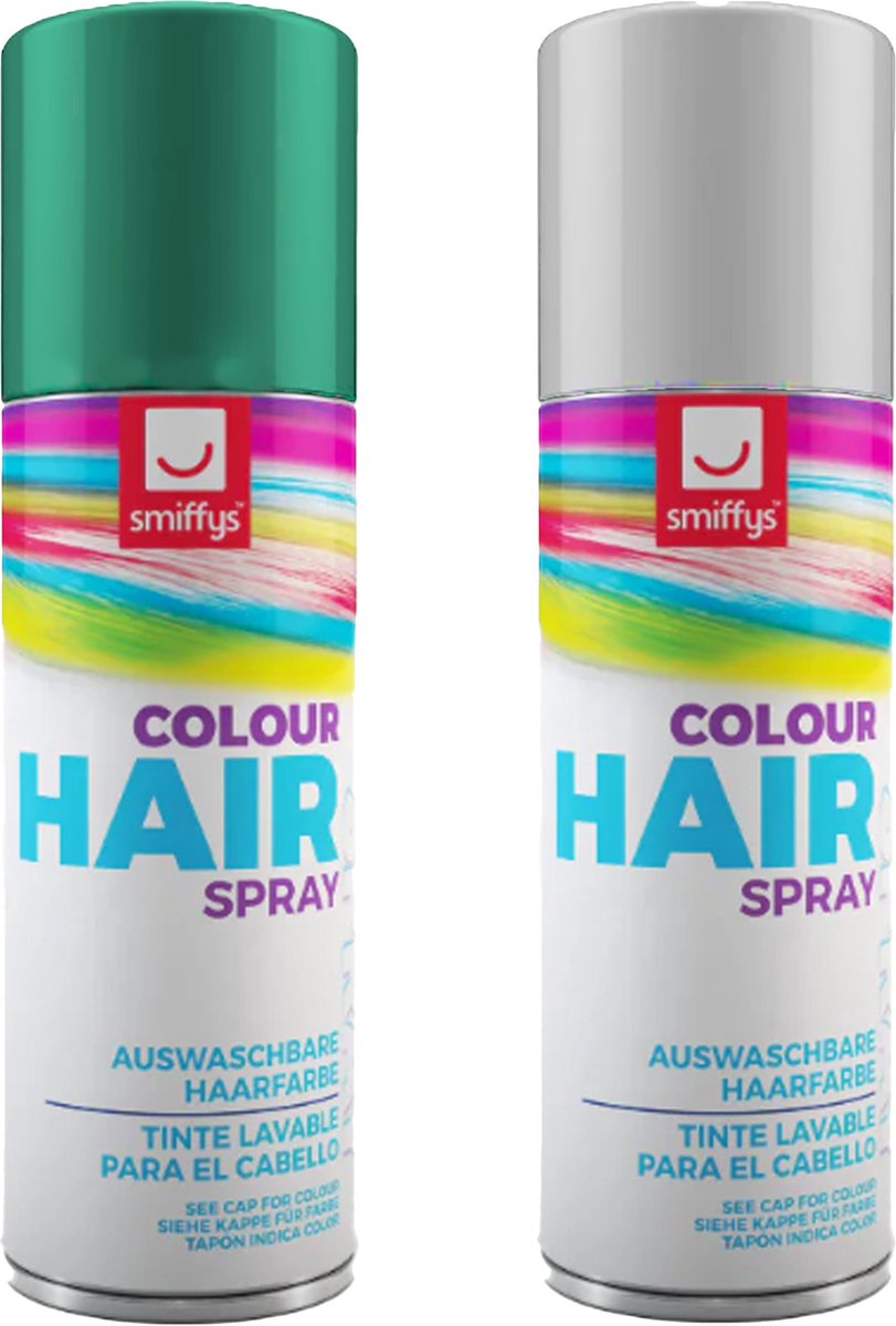   Carnaval verkleed hoofdhaar verf/spuitspray - wit en groen - spuitbussen - 125 ml p/st