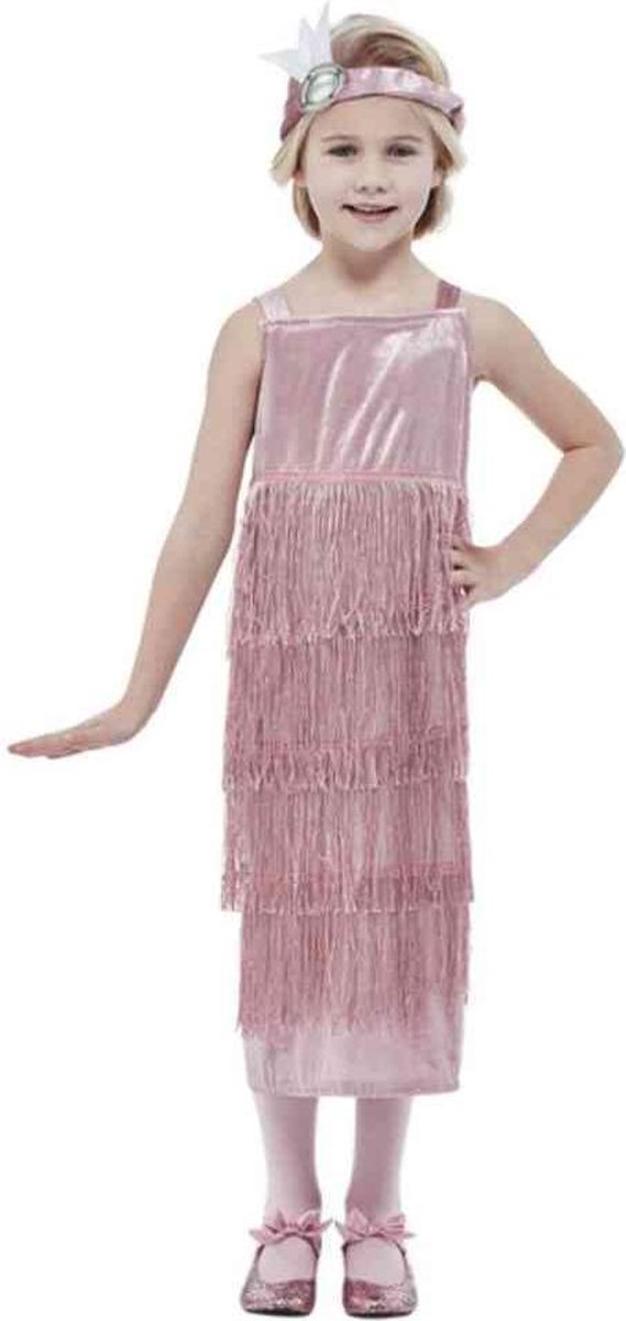 Smiffys Kinder Kostuum -Kids tm 12 jaar- 20s Pink Flapper Roze