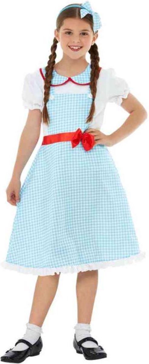   Kinder Kostuum -Kids tm 12 jaar- Country Girl Blauw/Wit