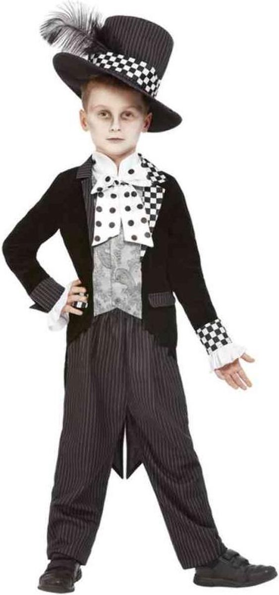   Kinder Kostuum -Kids tm 12 jaar- Dark Mad Hatter Zwart/Wit