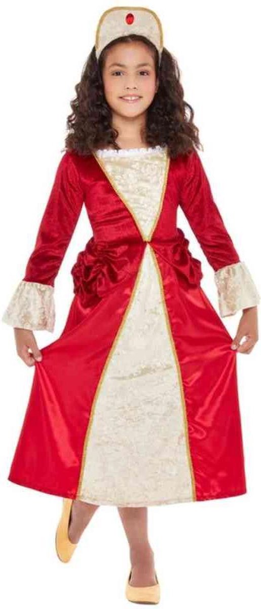   Kinder Kostuum -Kids tm 12 jaar- Tudor Princess Rood/Goudkleurig