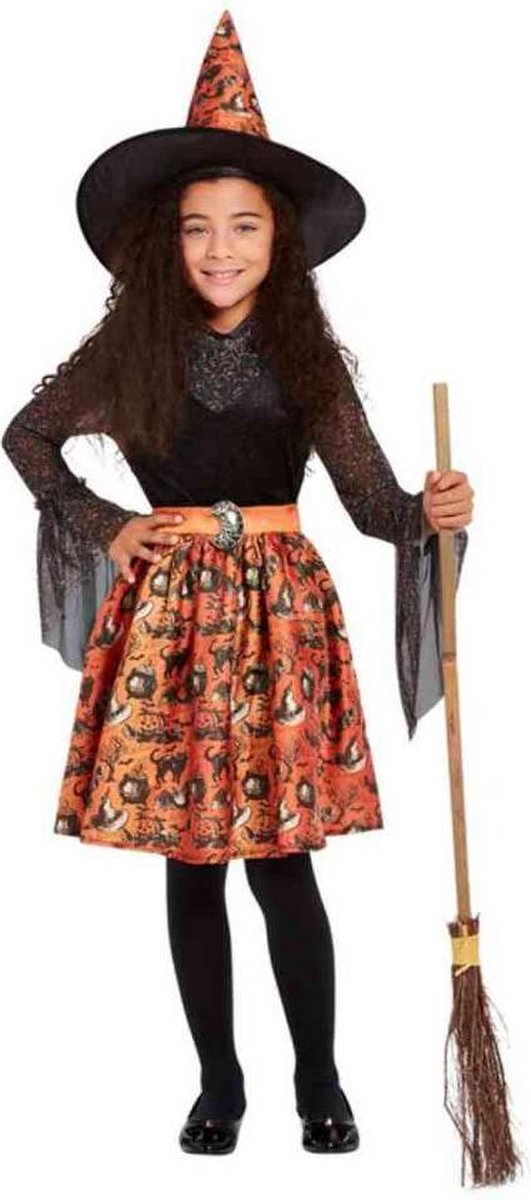 Smiffys Kinder Kostuum -Kids tm 12 jaar- Vintage Witch Oranje