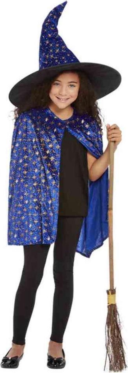 Smiffys Kostuum Accessoire Set Kids Deluxe Glitter Witch Blauw