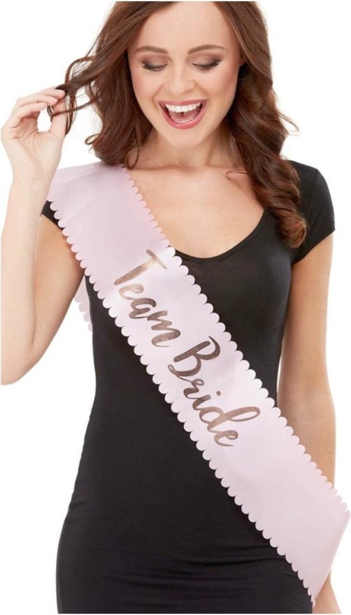 Smiffys Kostuum Accessoire Team Bride Sash Roze/Goudkleurig