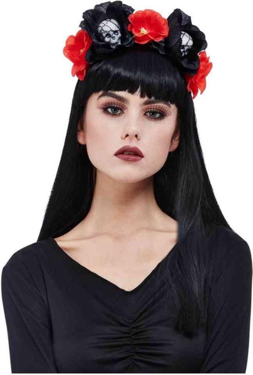   Kostuum Haarband Skull Roses Zwart/Rood