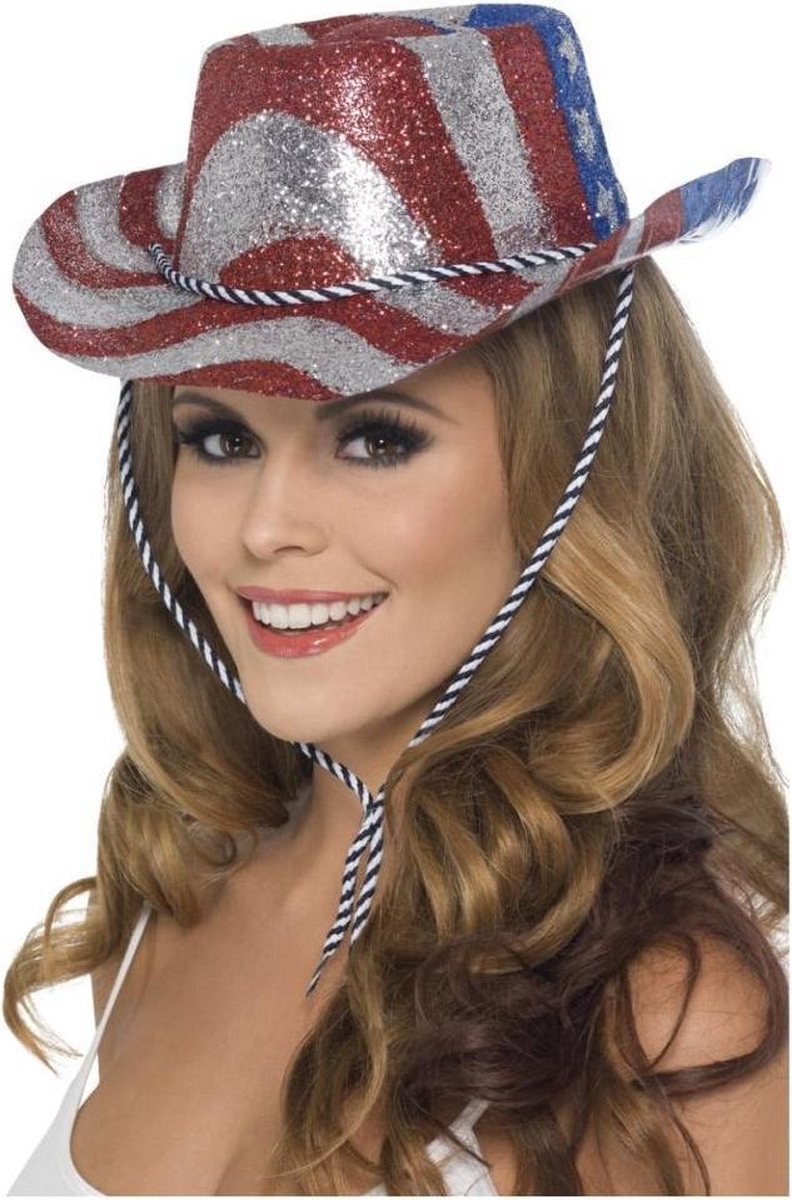 Smiffys Kostuum Hoed Cowboy Glitter Stars & Stripes Multicolours/Zilverkleurig