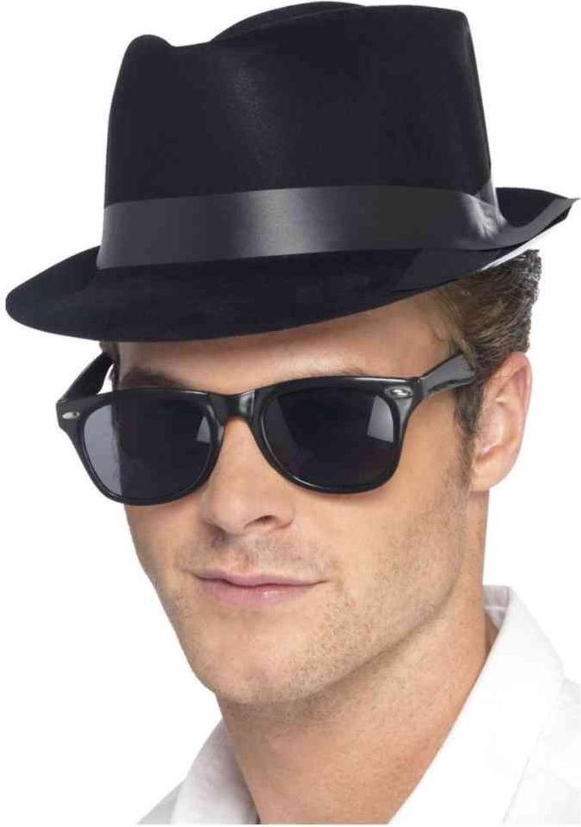 Smiffys Kostuum Hoed Flocked Fedora Zwart