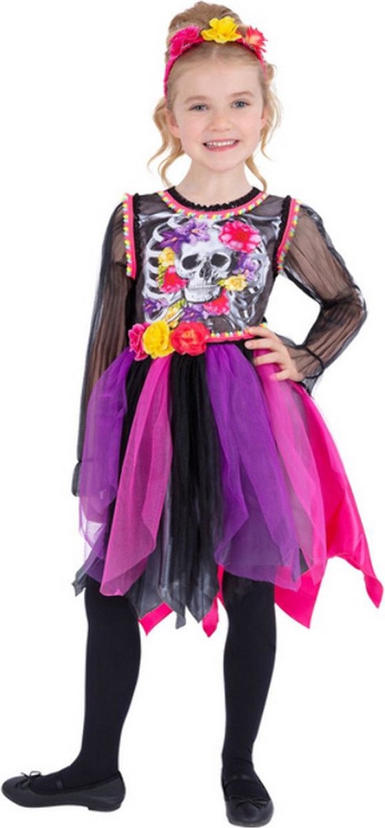   Kostuum Jurk Kinderen -Kids tm 9 jaar- Day of the Dead Pom-Pom Multicolours