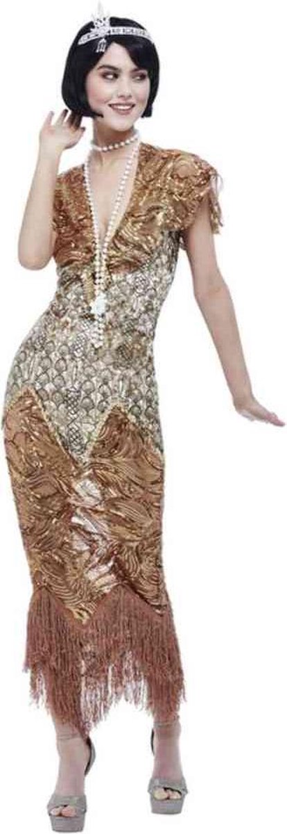 Smiffys Kostuum -L- Deluxe 20s Sequin Gold Flapper Goudkleurig