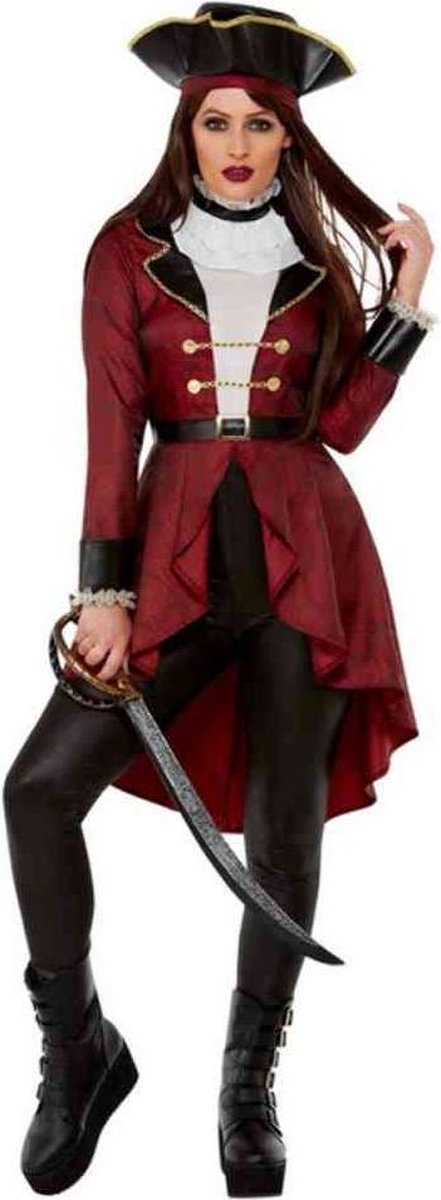 Smiffys Kostuum -L- Deluxe Swashbuckler Pirate Bordeaux rood