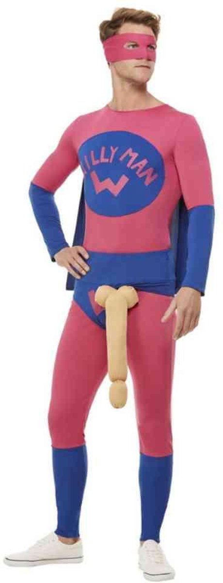 Smiffys Kostuum -L- Willyman Superhero Roze/Blauw