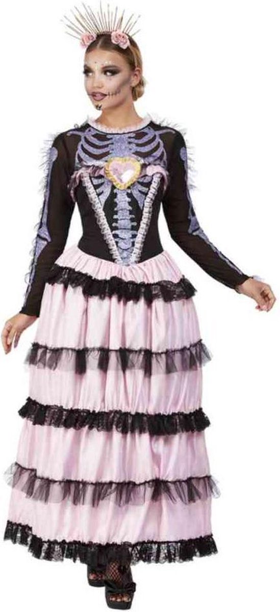 Smiffys Kostuum -M- Deluxe Day Of The Dead Senorita Zwart/Roze