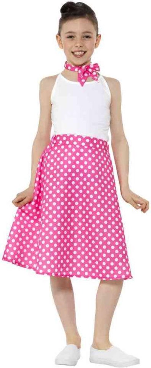   Kostuum Rok Kids -Kids tm 12 jaar- 50s Polka Dot Roze