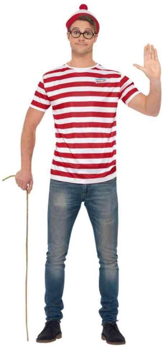 Smiffys Kostuum -XL- Wheres Wally? Rood/Wit