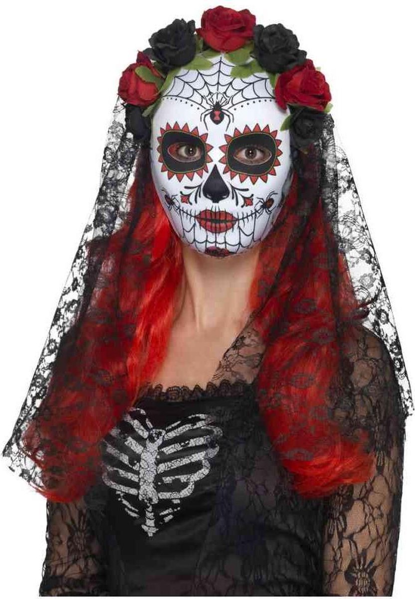   Masker Day Of The Dead Senorita Full Face Rood/Zwart