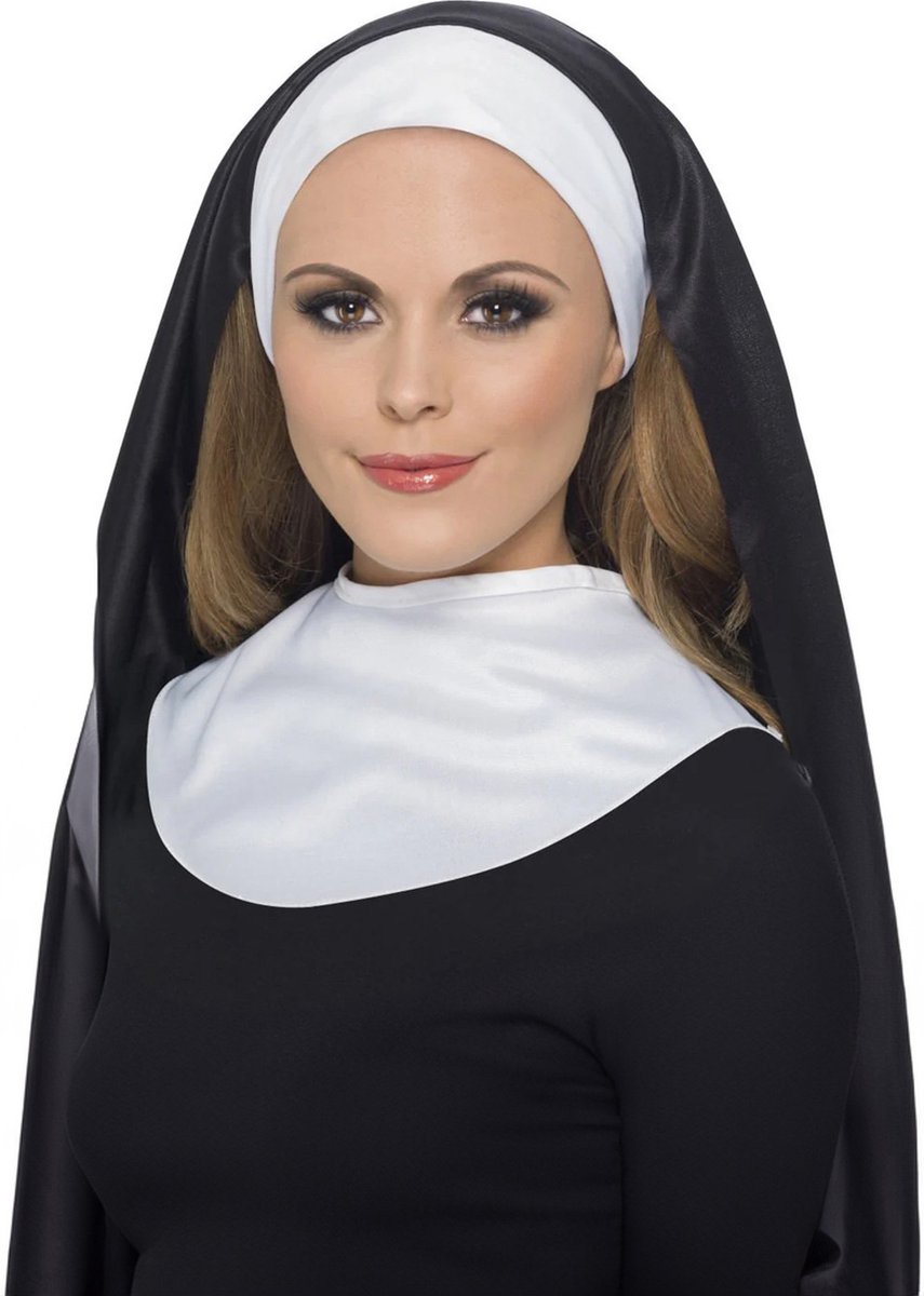   Nonnen verkleed setje - 2x - hoofdkap en kraag - nonnen verkleedaccessoires - non