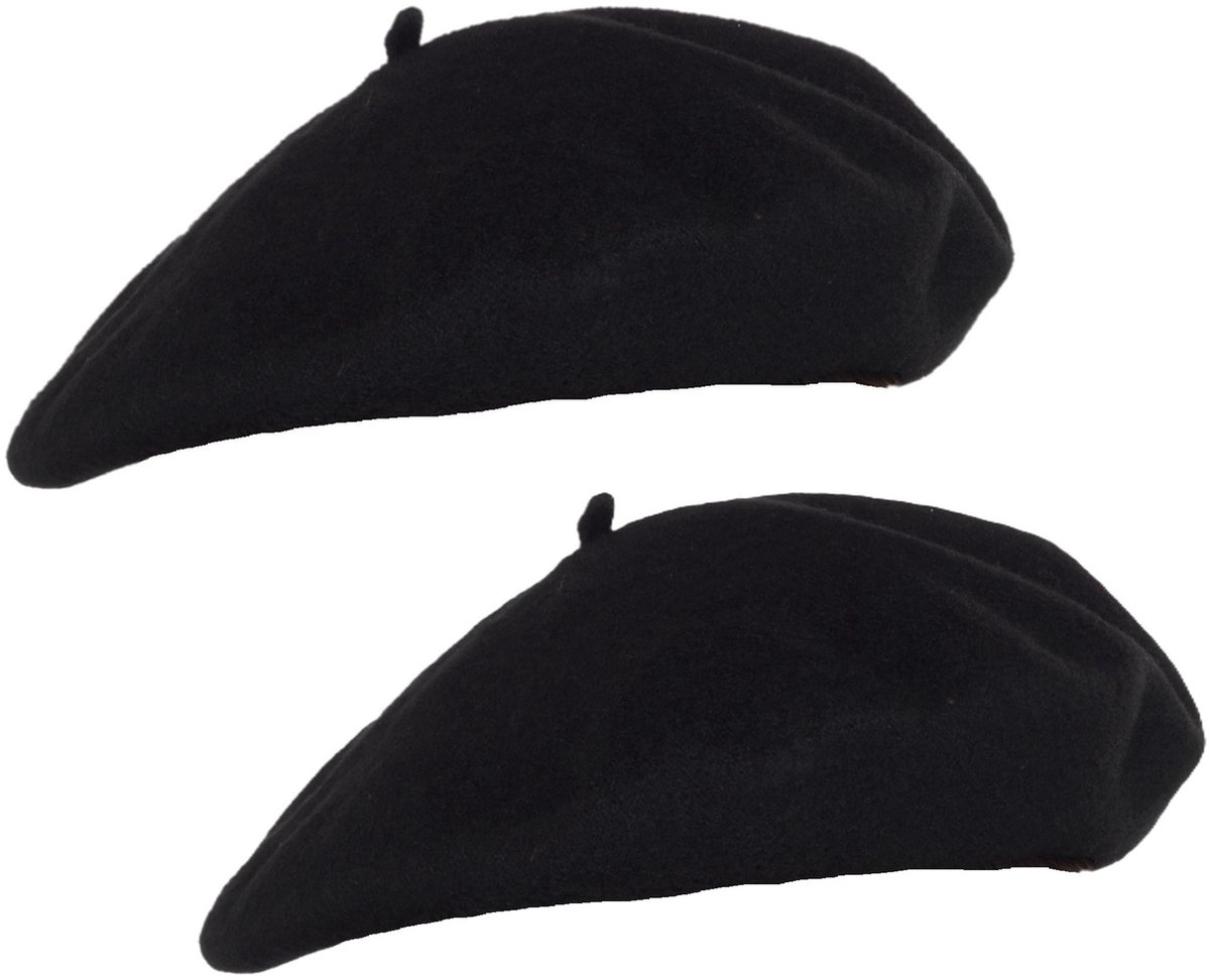   carnaval verkleed Franse baret - 2x - zwart - polyester - dames en heren - Alpino pet