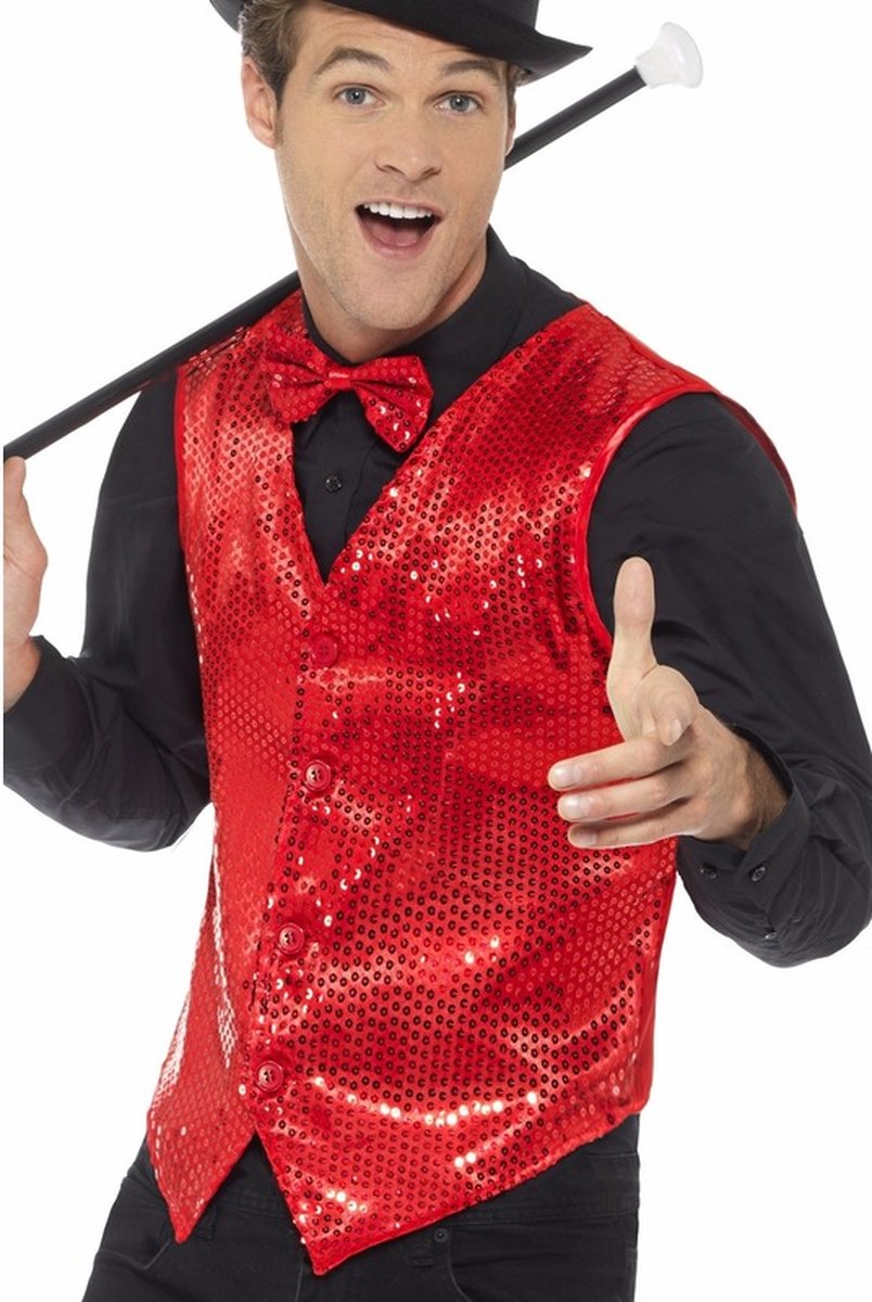   carnavalkleding verkleed Pailetten Gilet/vestje - rood - Heren - Polyester 48/50