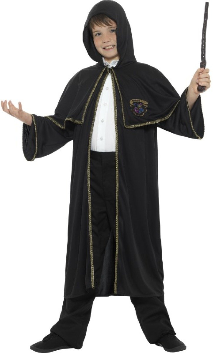 Tovenaarscape voor kinderen - Tovenaarsleerling Harry Potter - Zware cape met gouden bies - maat 128-140