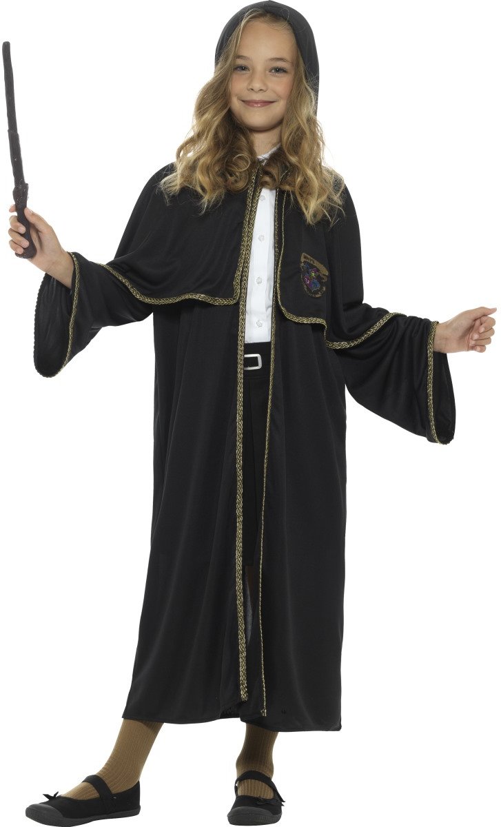 Tovenaarscape voor kinderen - Tovenaarsleerling Harry Potter - Zware cape met gouden bies - maat 152 tot 164