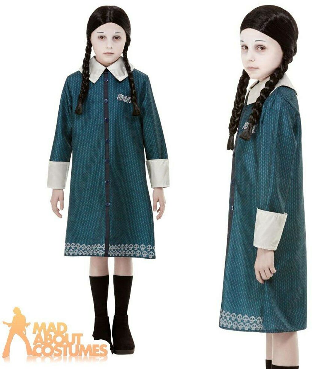 Wednesday Addams kostuum - Jurk en pruik - Verkleedkleding meisje maat 148-156