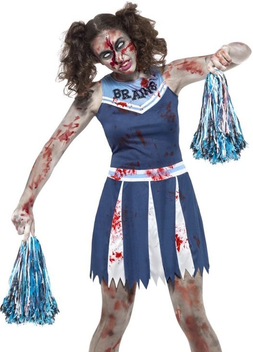 Zombie Cheerleader Kostuum Blauw - Halloween verkleedkleding - Small