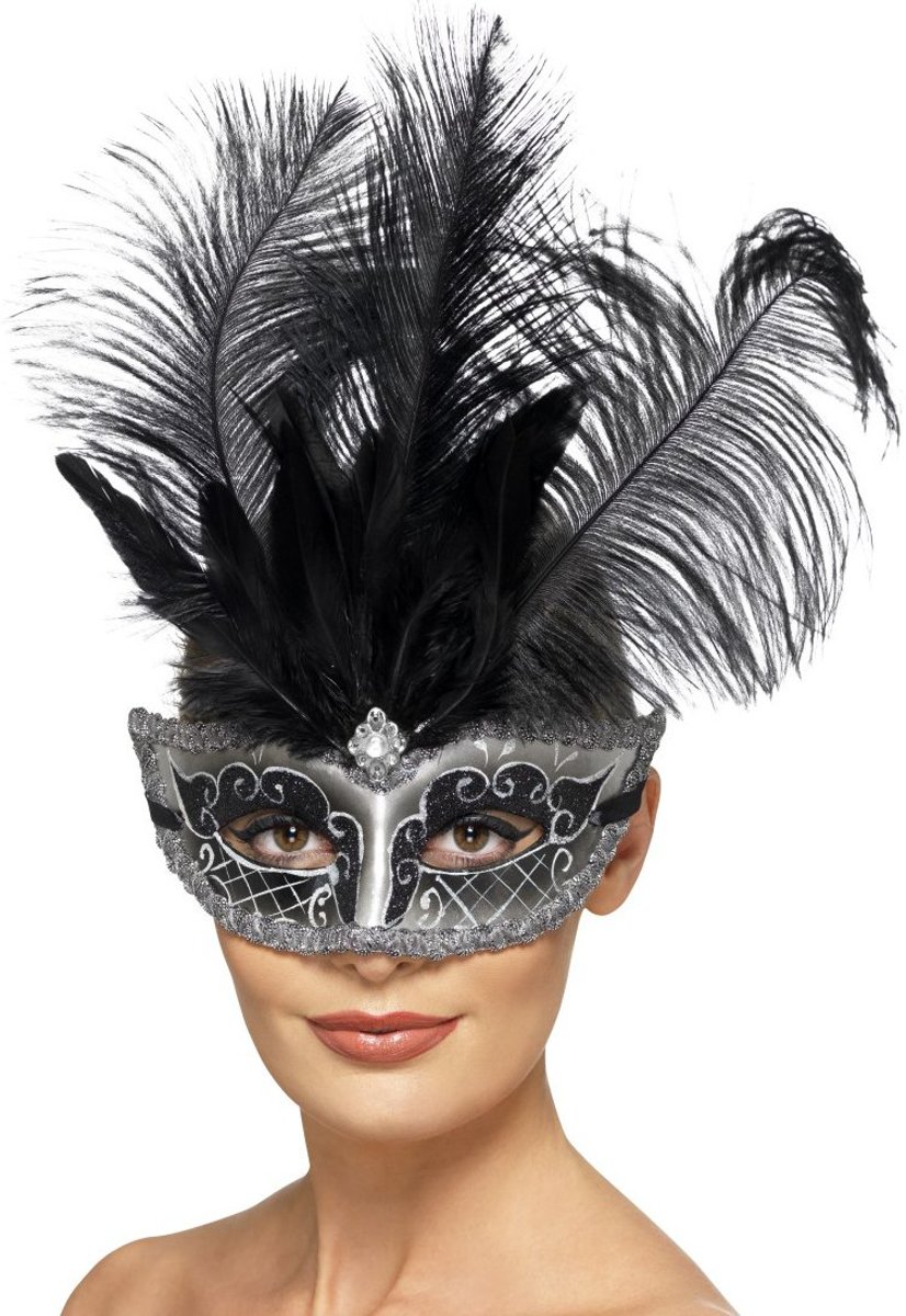 Zwarte  Venetian Veren Masker