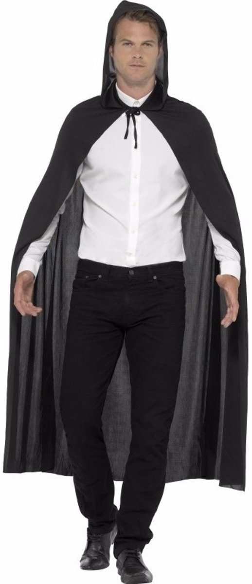 Zwarte cape met capuchon voor volwassenen
