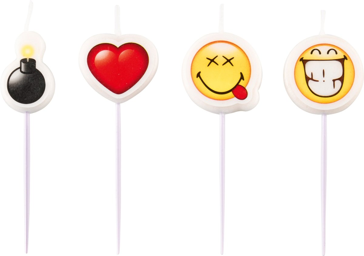 4 kleine   Emoticons™ kaarsjes - Feestdecoratievoorwerp