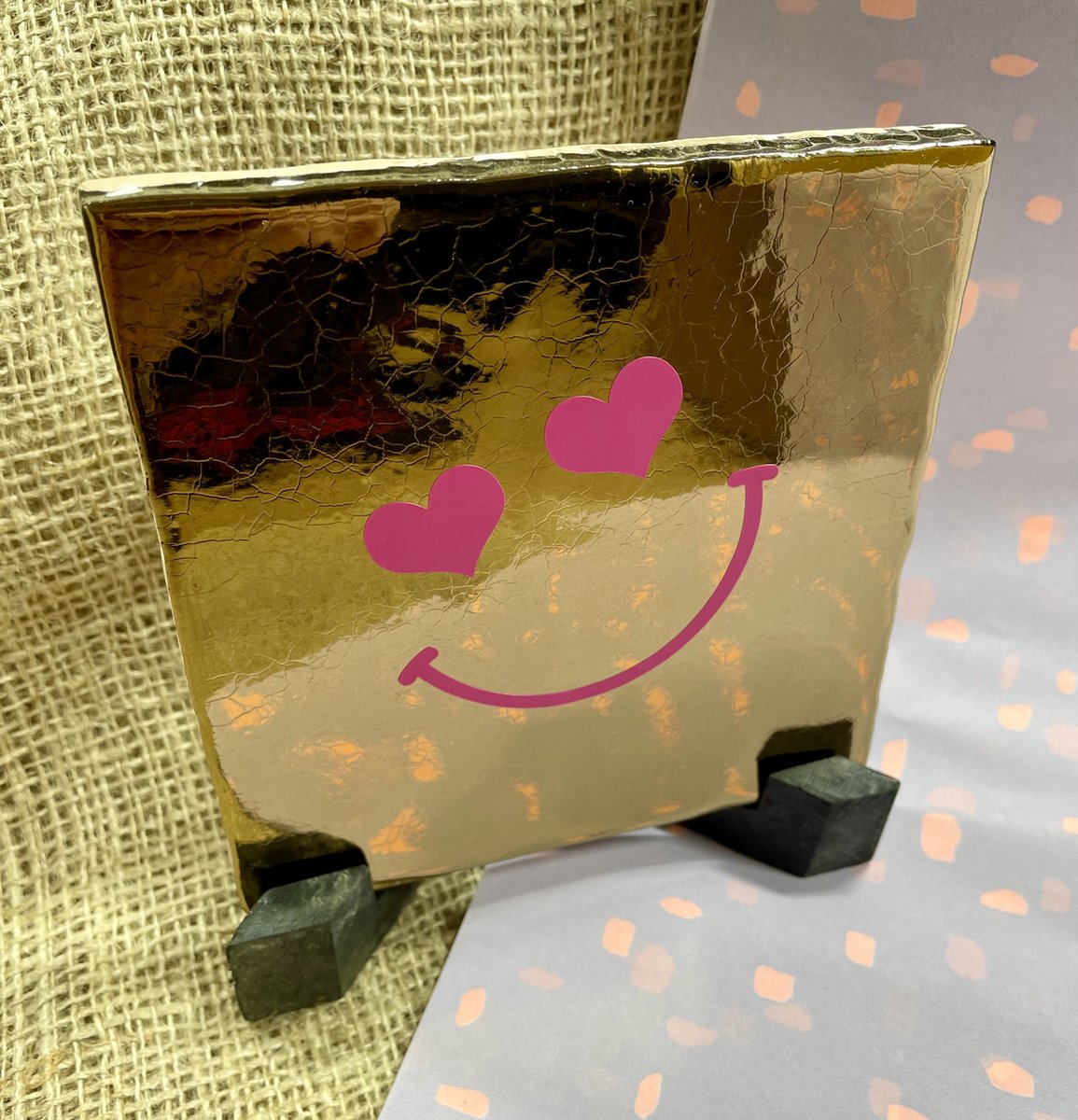 SET Tegel Goud Craquelé effect - BLIJ - wanddecoratie - Woonaccessoires - Woonaccessoire - Woon - Interieur - Wonen - Tegeltekst - Gold - Sfeer - Luxe - Woontegel - Keramiek - Tegeltje - Koffietijd - Koffie tijd - Pauze - Kantoor - Keuken - Living