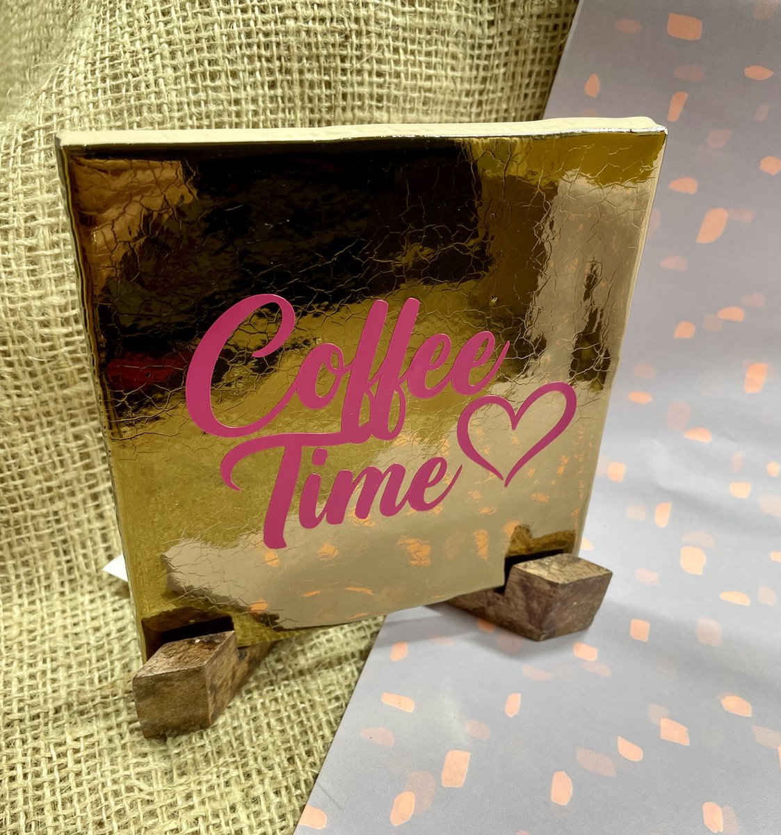 SET Tegel Goud Craquelé effect - COFFEE TIME - wanddecoratie - Woonaccessoires - Woonaccessoire - Interieur - Wonen - Tegeltekst - Gold - Sfeer - Luxe - Woontegel - Keramiek - Tegeltje - Koffietijd - Koffie tijd - Pauze - Kantoor - Keuken - Living