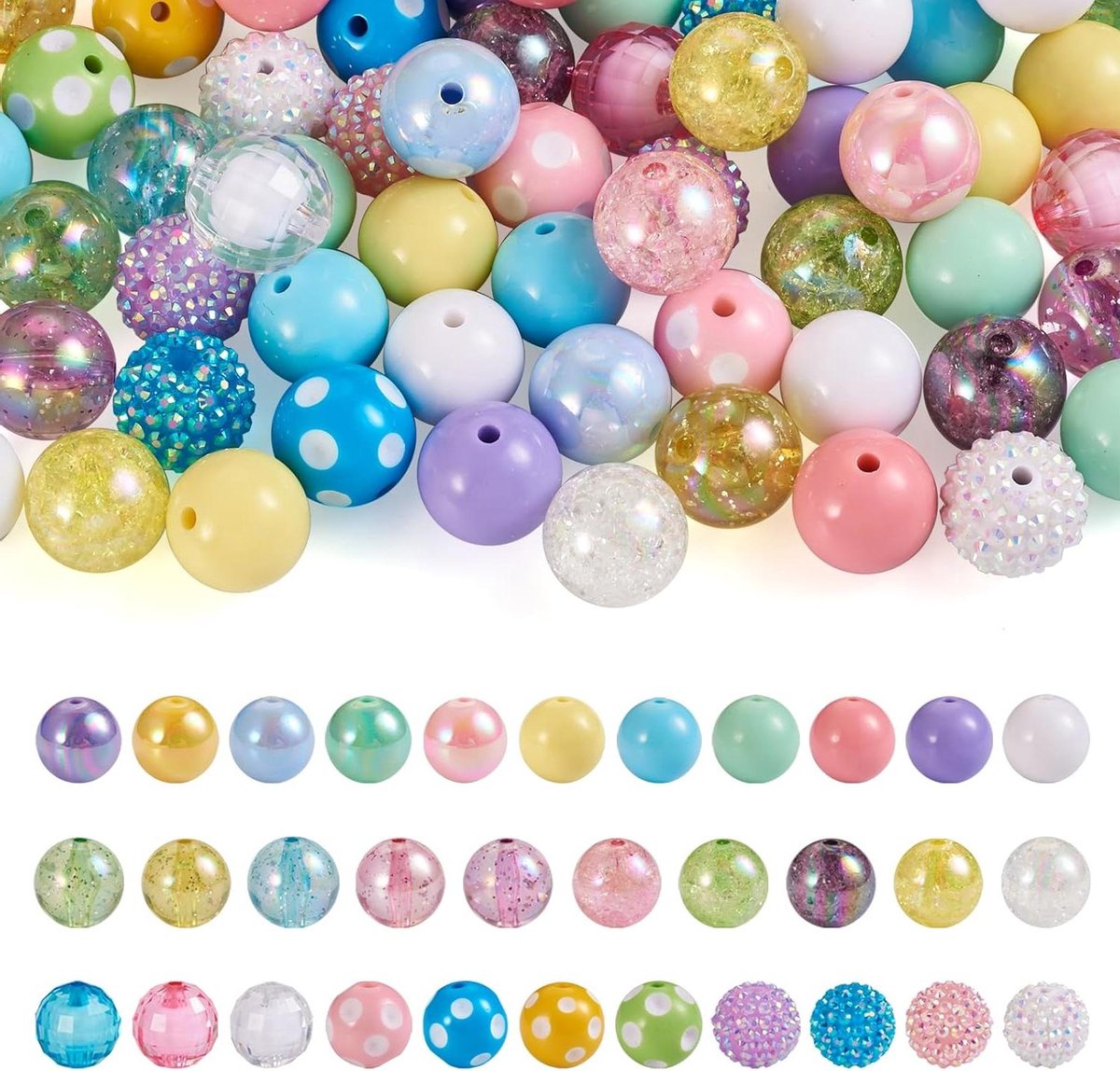 Smoakez - Acryl Bubblegum Kralen Set: 82 Stuks - Dik - Polka Dot - Disco Bal - Strass - Sleutelhanger Ambachtelijke Sieraden Maken - DIY