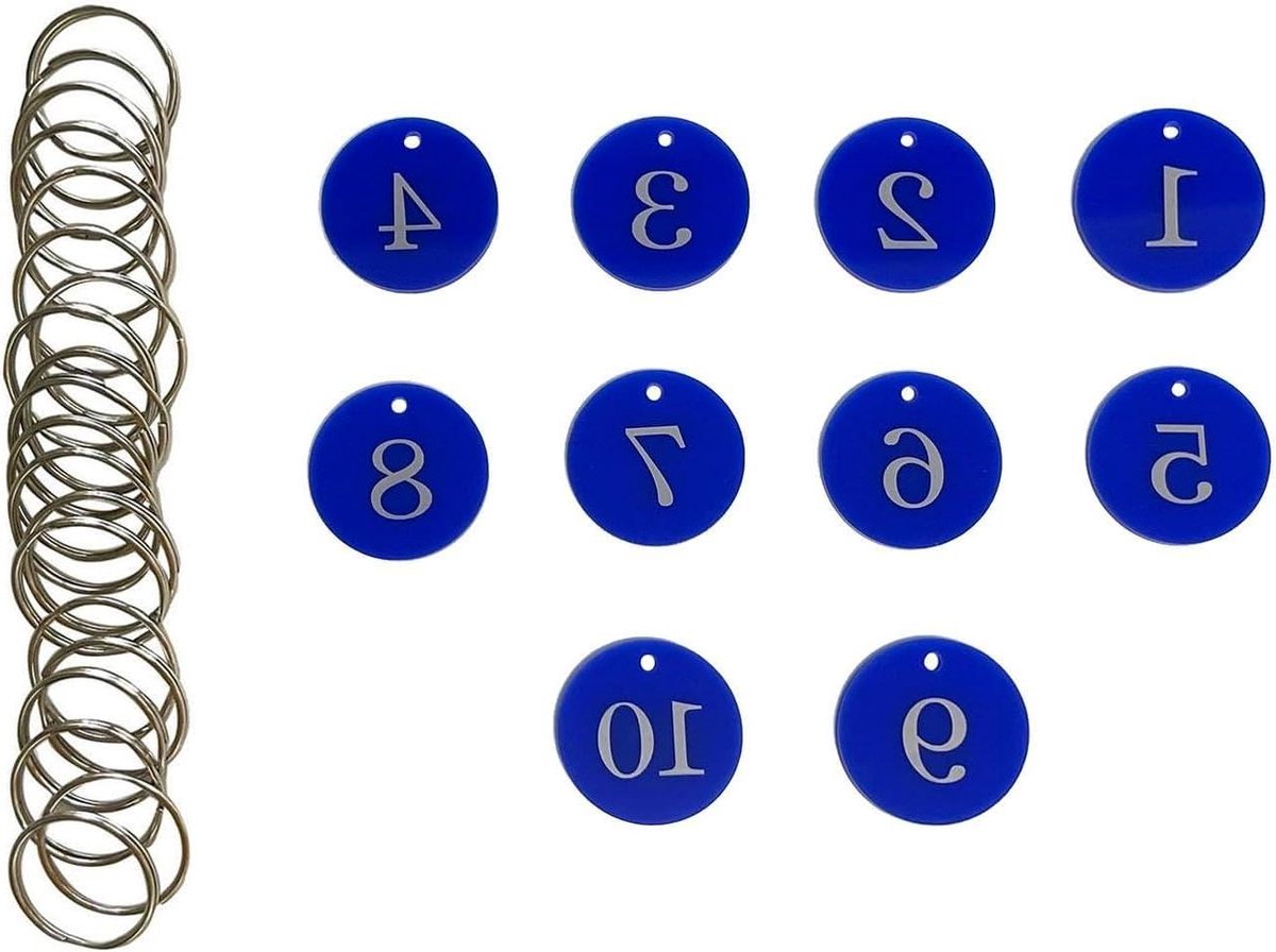   - Acryl Nummerlabels met Sleutelring voor Restaurant, Hotel, Mailbox, Gym, School, Kantoor - Blauw - 1-10
