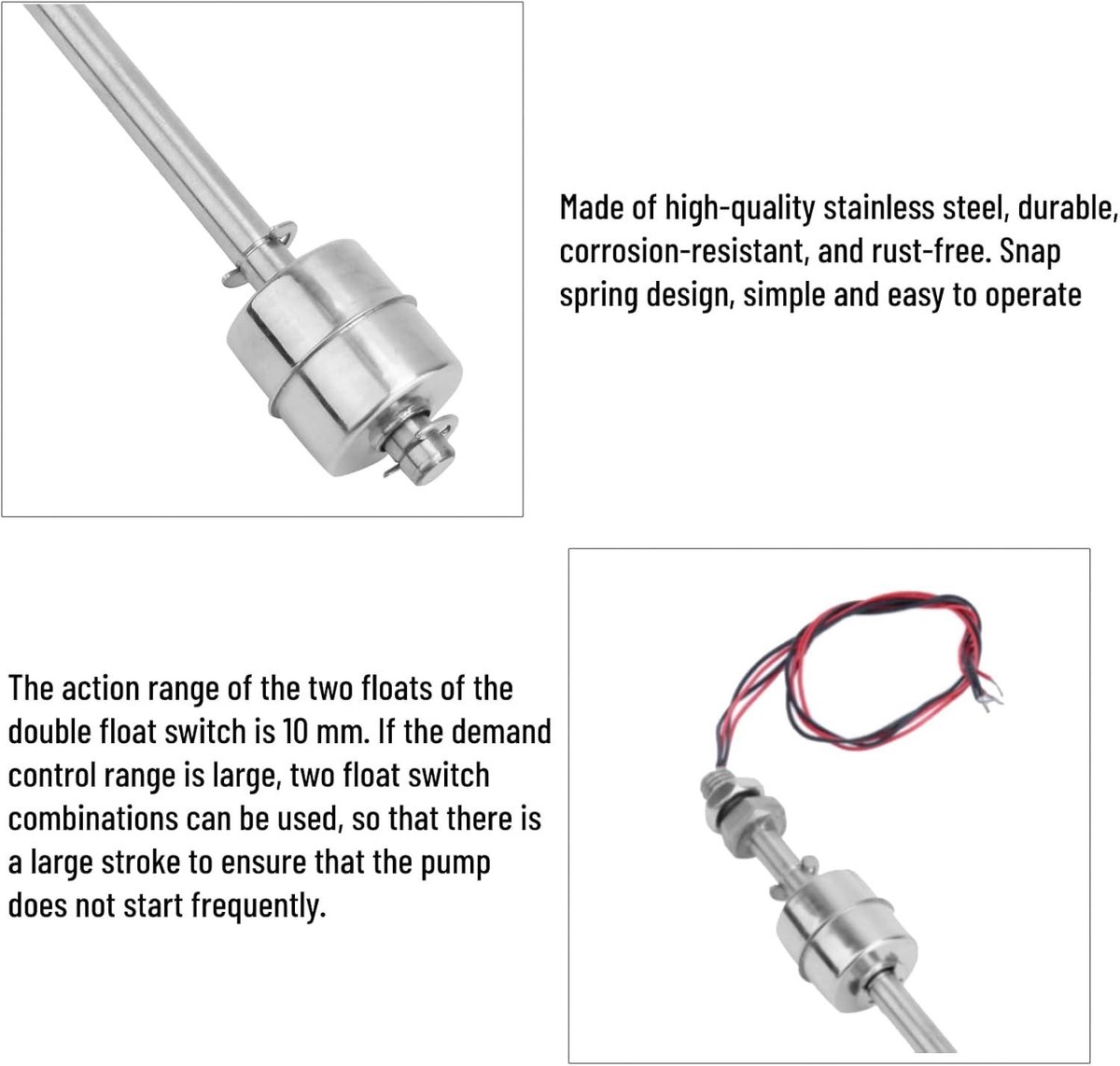 Smoakez - Dubbele RVS Vlotterschakelaar voor Water Level Control - Tank en Zwembad - Vloeistof Sensor - 200mm