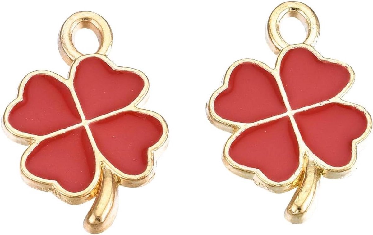   - Emaille Klavertje Charms Hangers - St. Patricks Day Sieraden Maken - Donkerrood - Set van 200 stuks
