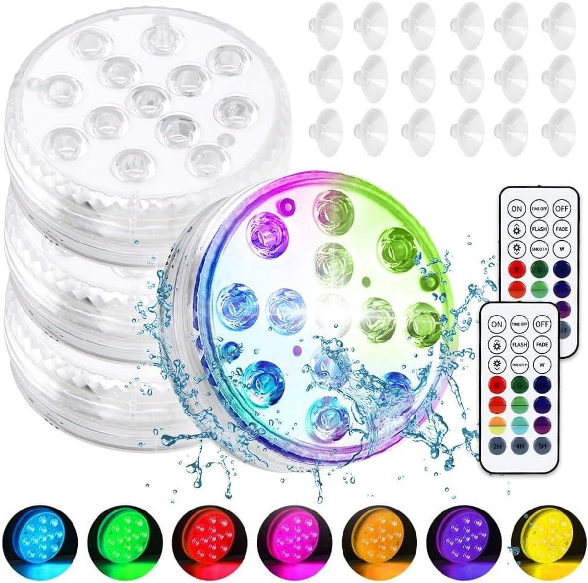 Smoakez - Onderwaterverlichting voor zwembaden - Set van 4 - Met afstandsbediening - Multi-kleurverandering - Waterdicht - Magnetische en zuignapbevestiging