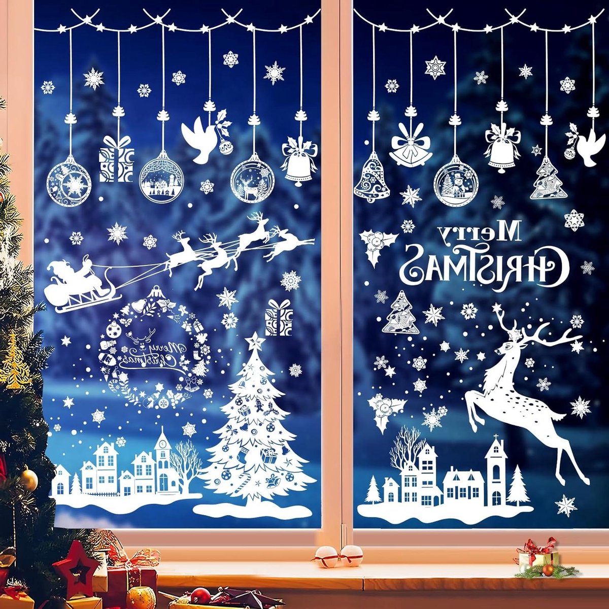 Smoakez - Raamstickers Kerstmis met 243 stuks decoratie en schraper - Winterdecoratie voor thuis