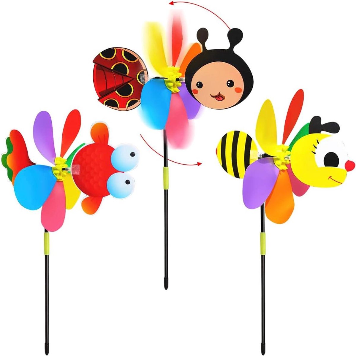 Smoakez - Set van 3 kleurrijke windmolens voor kinderen en dieren - 55 cm - Tuin- en balkondecoratie