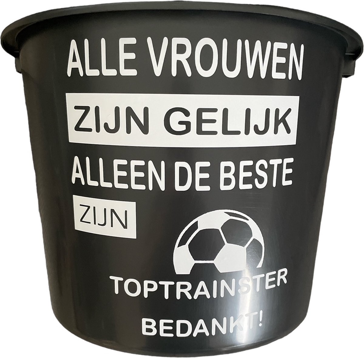 Cadeau emmer - Toptrainster - 12 liter - zwart - cadeau - geschenk - gift - kado - voetbal - sport - einde seizoen - bedankje