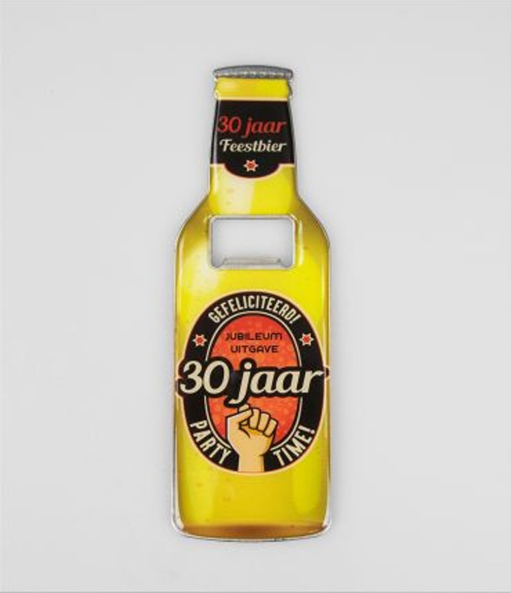 Bieropener - Magnetisch - 30 jaar - In cadeauverpakking met gekleurd lint